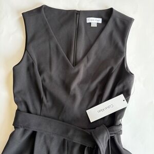 Calvin Klein Women's 4 Black Wide Leg Romper VNeck Belted Sleeveless NEW